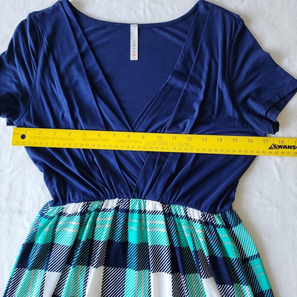 ModCloth‎ Gilli Dress Womens Small  Turquoise Plaid Stretch Comfort Party Office - Picture 9 of 14